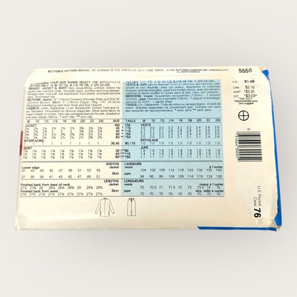 Vintage 1980s Butterick Sewing Pattern 5556 Jacket Skirt Size 8-12 - Picture 2 of 2